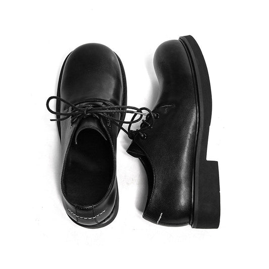 Lace Up Plain PU Leather Round Toe Shoes