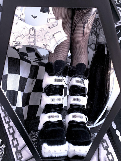 Y2K Rivet Fake Fur Platform Long Boots