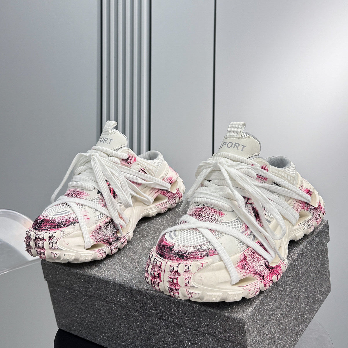 Paint Splash Strap Chunky Sole Slip-On Shoes