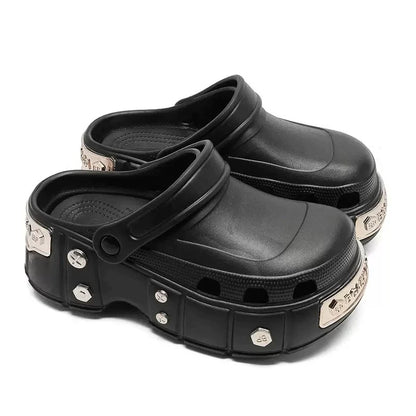 Metal Studded Chunky Sole Clog Sandals