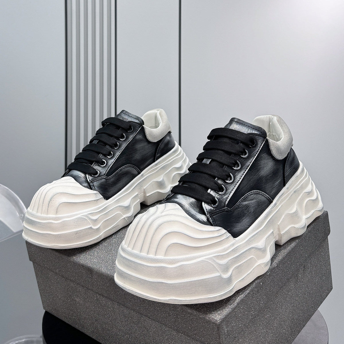 Washed Platform Chunky Sole Sneakers
