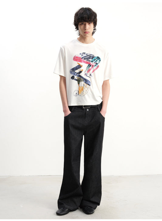 Double-Waist Raw Denim Pants
