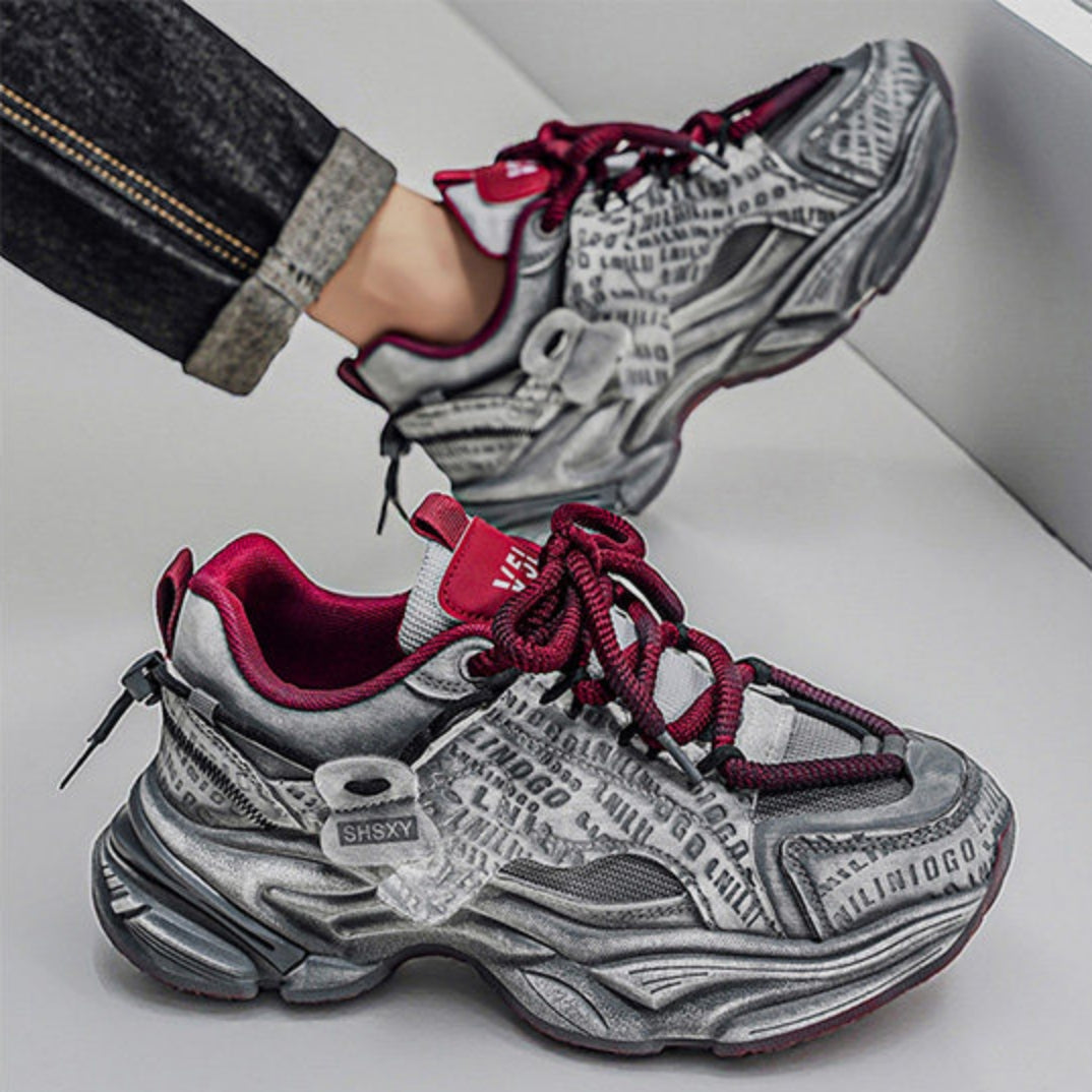 Letter Print Zipper Detail Chunky Lace-Up Sneakers