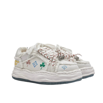 Distressed Embroidered Platform Sneakers