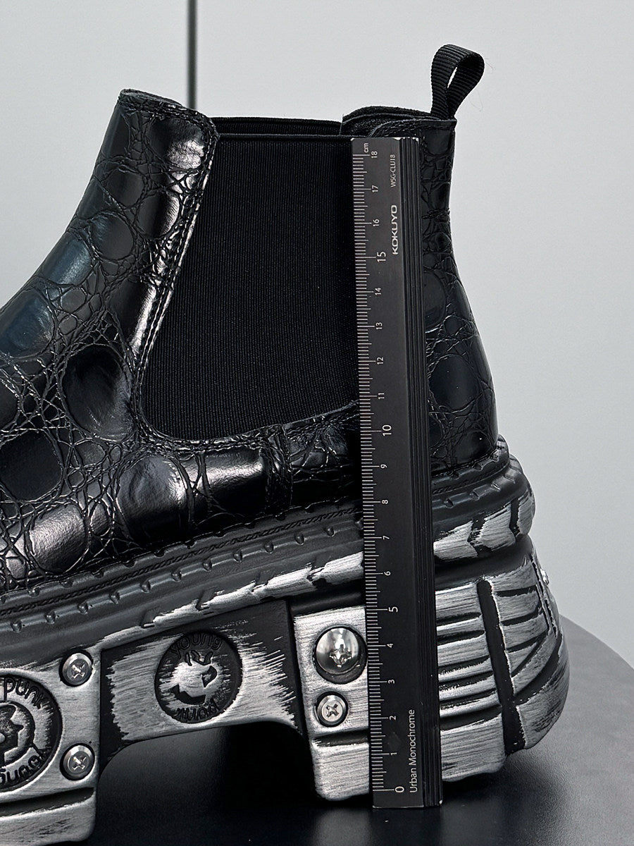 Croc Pattern Side Gore Platform Short Boots