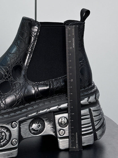 Croc Pattern Side Gore Platform Short Boots