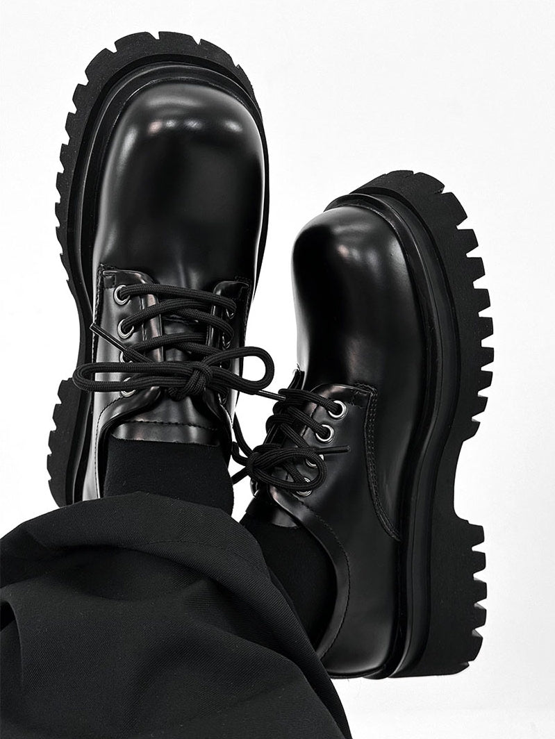 Round Toe Chunky Sole PU Leather Shoes