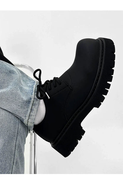 Chunky Black Matte and Glossy Platform Derby Shoes