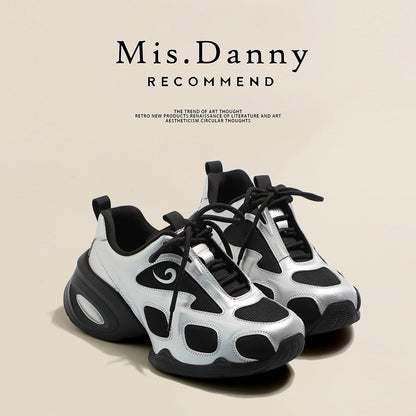 Mesh Panel Chunky Lace-Up Sneakers