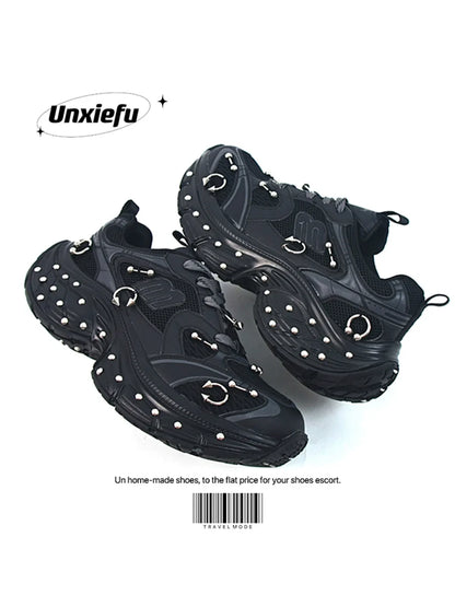 Studded Buckle Chunky Sole Dad Sneakers