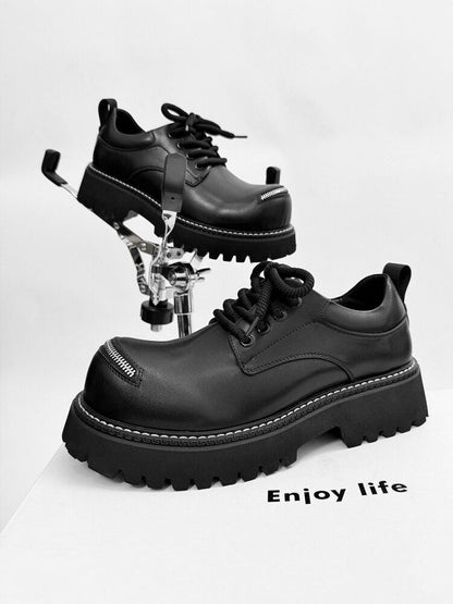 Lace Up Zipper Detail Thick Sole Shoes