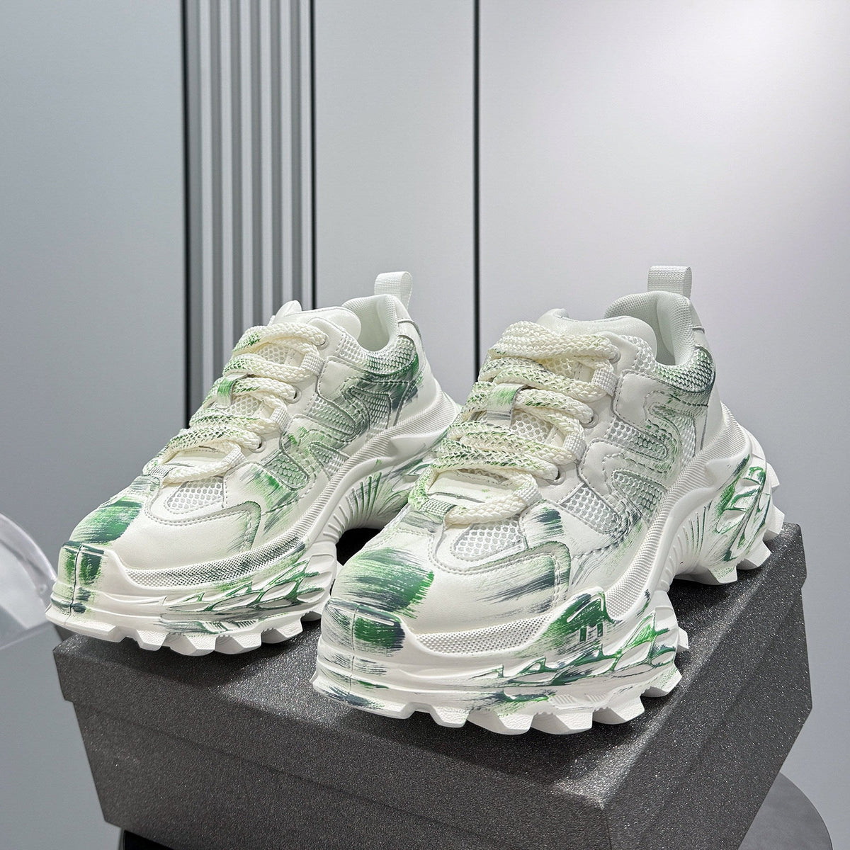 Paint Mesh Design Chunky Sole Sneakers