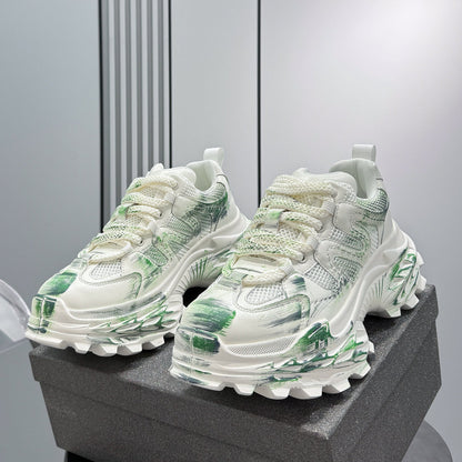 Paint Mesh Design Chunky Sole Sneakers