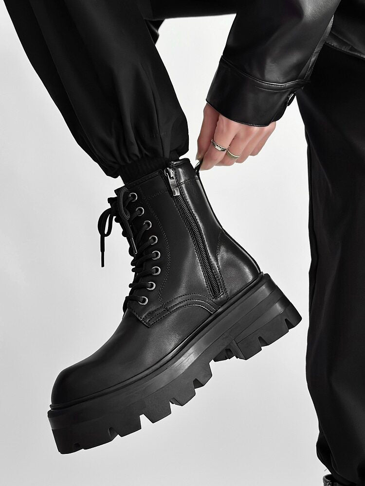 Chunky Lug Sole Platform Lace-Up Zipper Boots