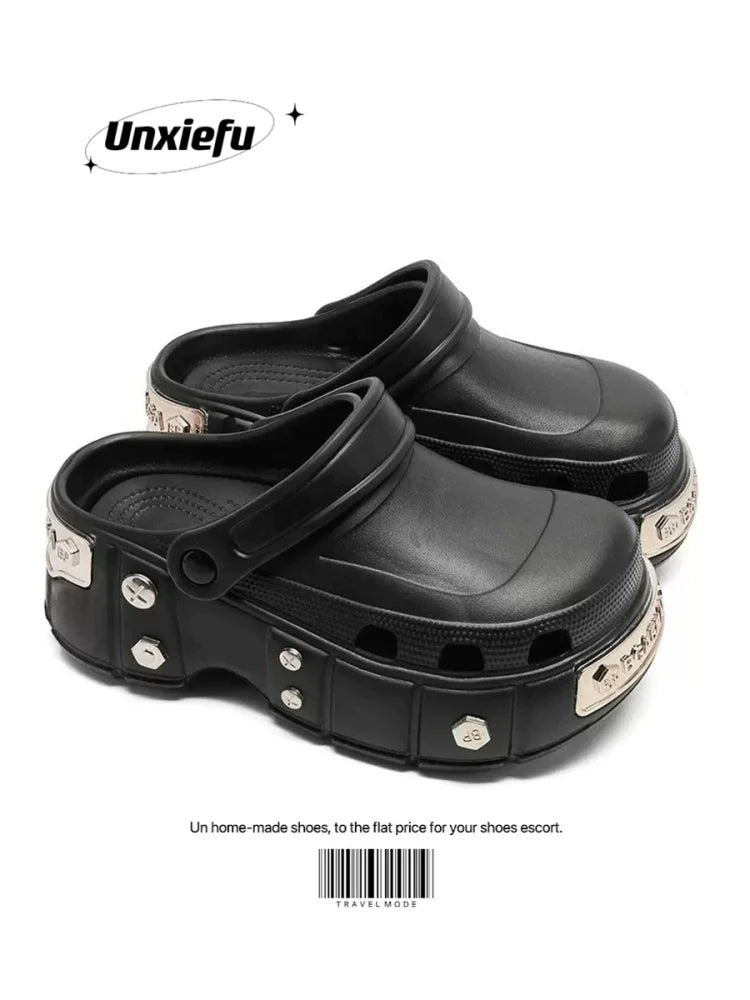 Metal Studded Chunky Sole Clog Sandals