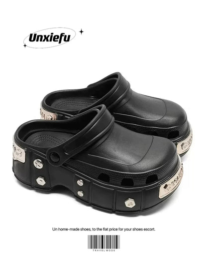 Metal Studded Chunky Sole Clog Sandals