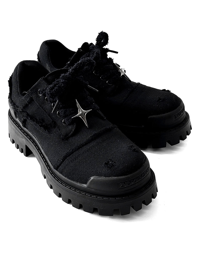 Round Toe Derby Design Damage Denim Shoes