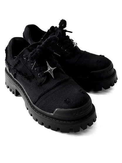 Round Toe Derby Design Damage Denim Shoes