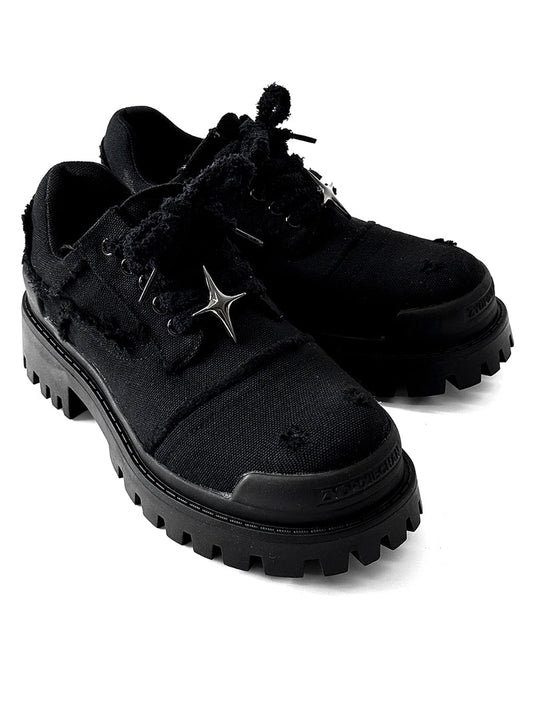 Round Toe Derby Design Damage Denim Shoes