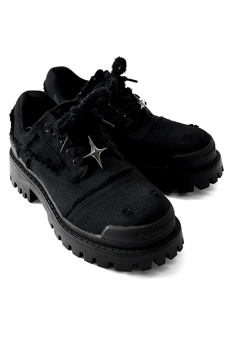 Chunky Black Canvas Platform Sneakers with Rugged Soles