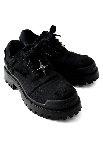 Chunky Black Canvas Platform Sneakers with Rugged Soles