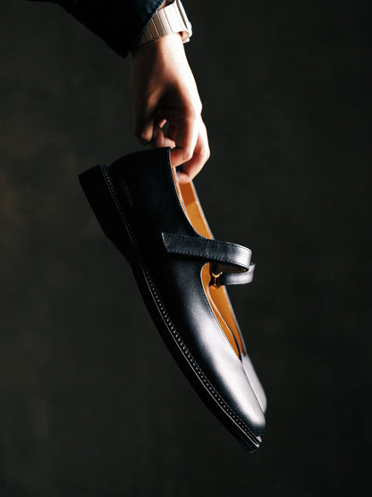 Black Leather Strap Mary Janes