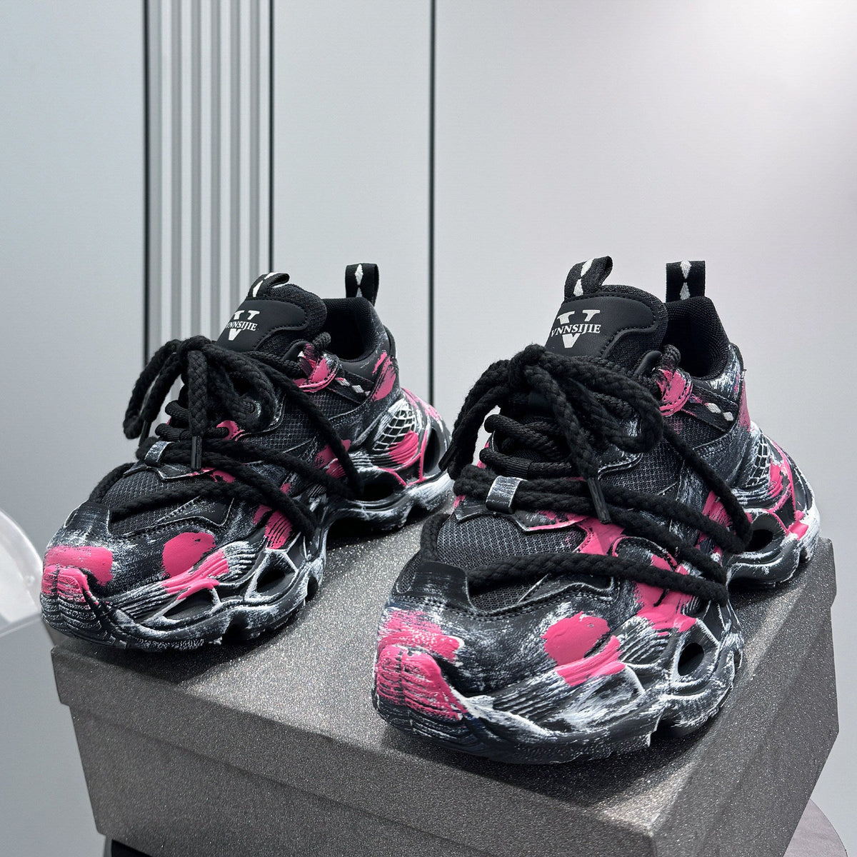 Paint Splash Rope Lace Chunky Sole Sneakers
