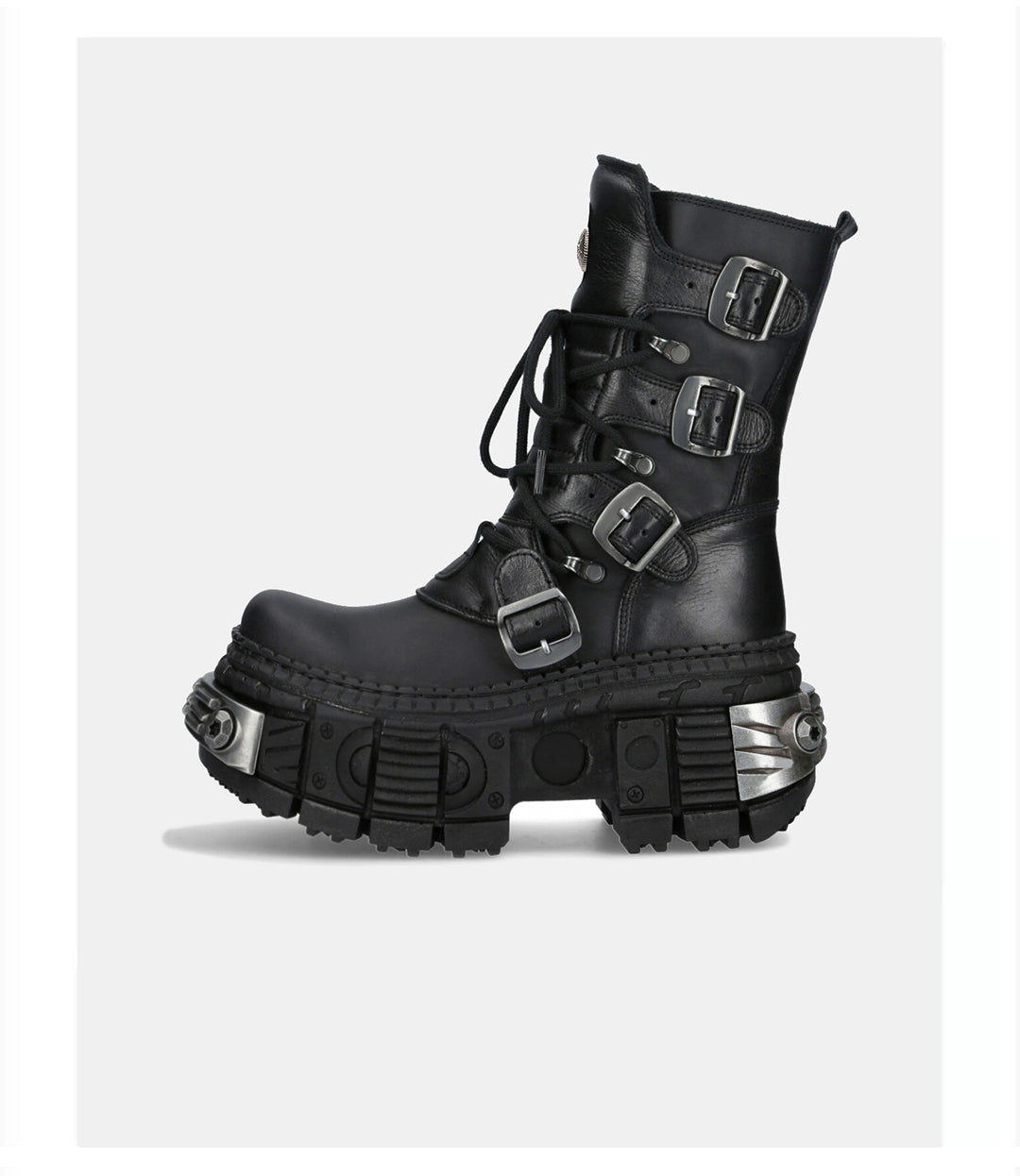 Multi belt gimmick design high-end black boots