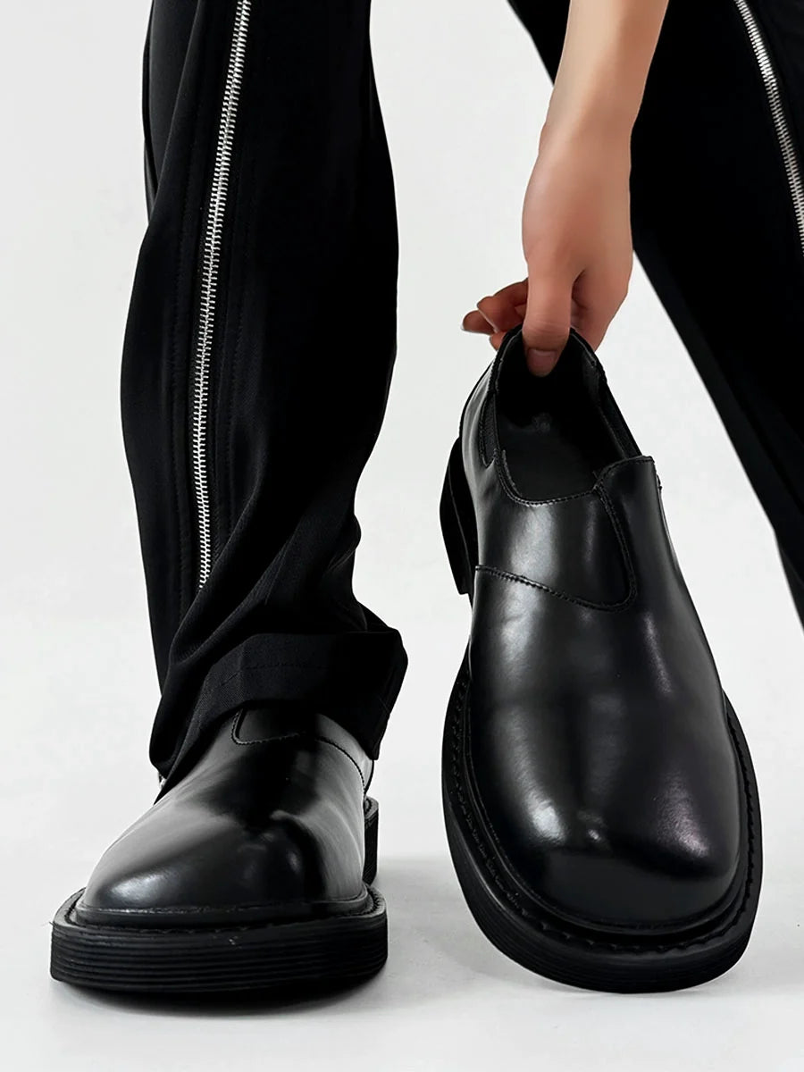 Square-Toe Slip-On Leather Loafers