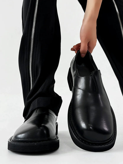 Square-Toe Slip-On Leather Loafers