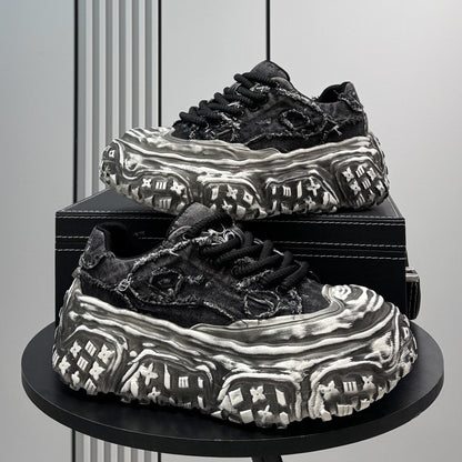 Damage Washed Platform Chunky Sole Sneakers WN24681