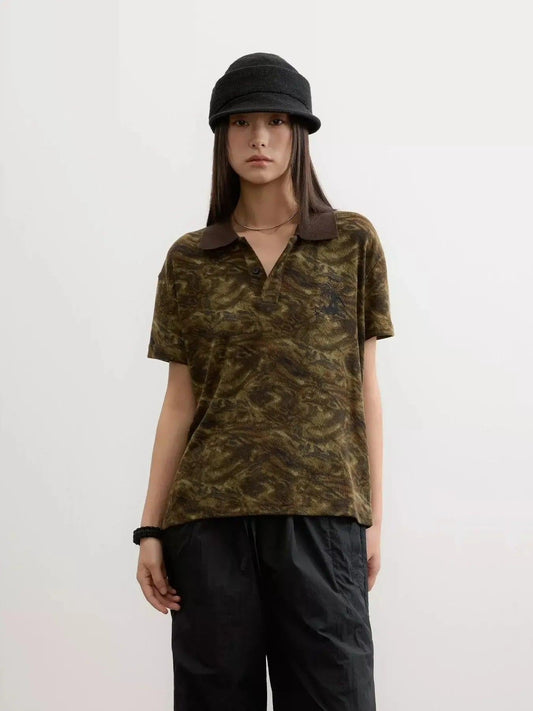 Embroidered Swirl Print Polo