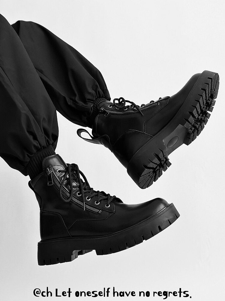 Chunky Lug Sole Platform Lace-Up Zipper Boots