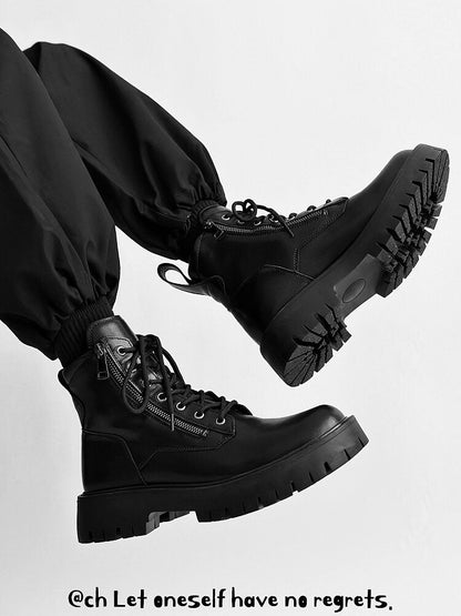 Chunky Lug Sole Platform Lace-Up Zipper Boots