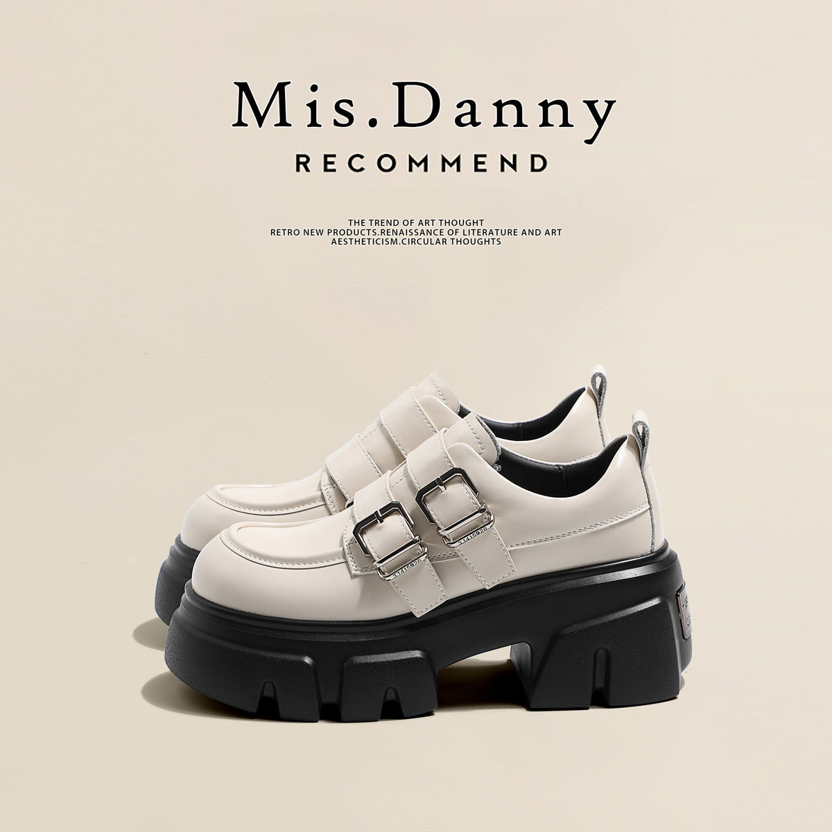 Double Belt Buckle Platform Velcro Loafers