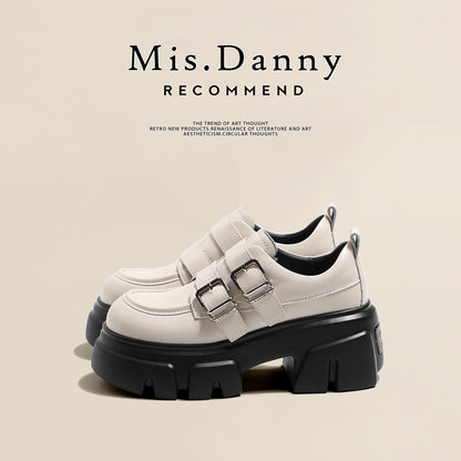 Double Belt Buckle Platform Velcro Loafers