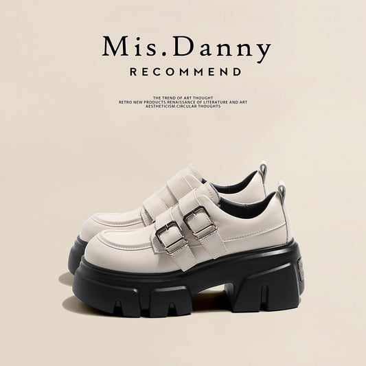 Double Belt Buckle Platform Velcro Loafers