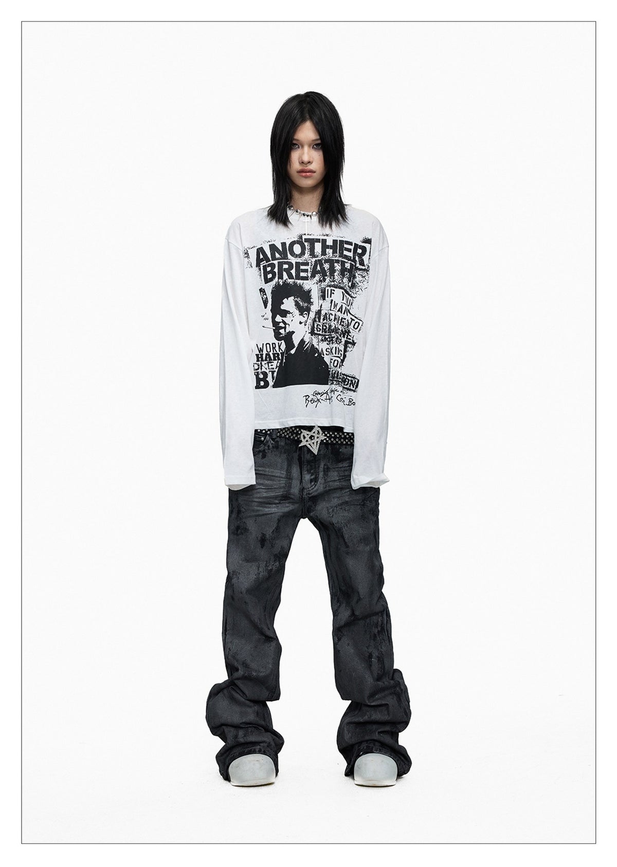 Hand-brushed Flared Washed Denim Jeans
