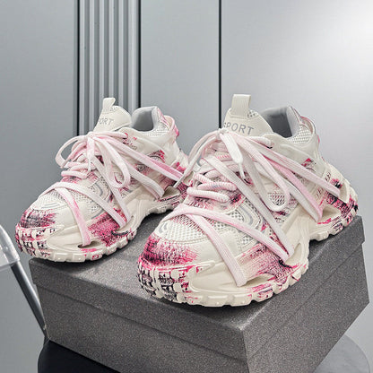 Paint Splash Rope Lace Chunky Sole Sneakers