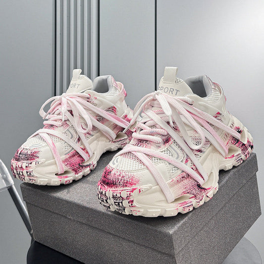 Paint Splash Rope Lace Chunky Sole Sneakers