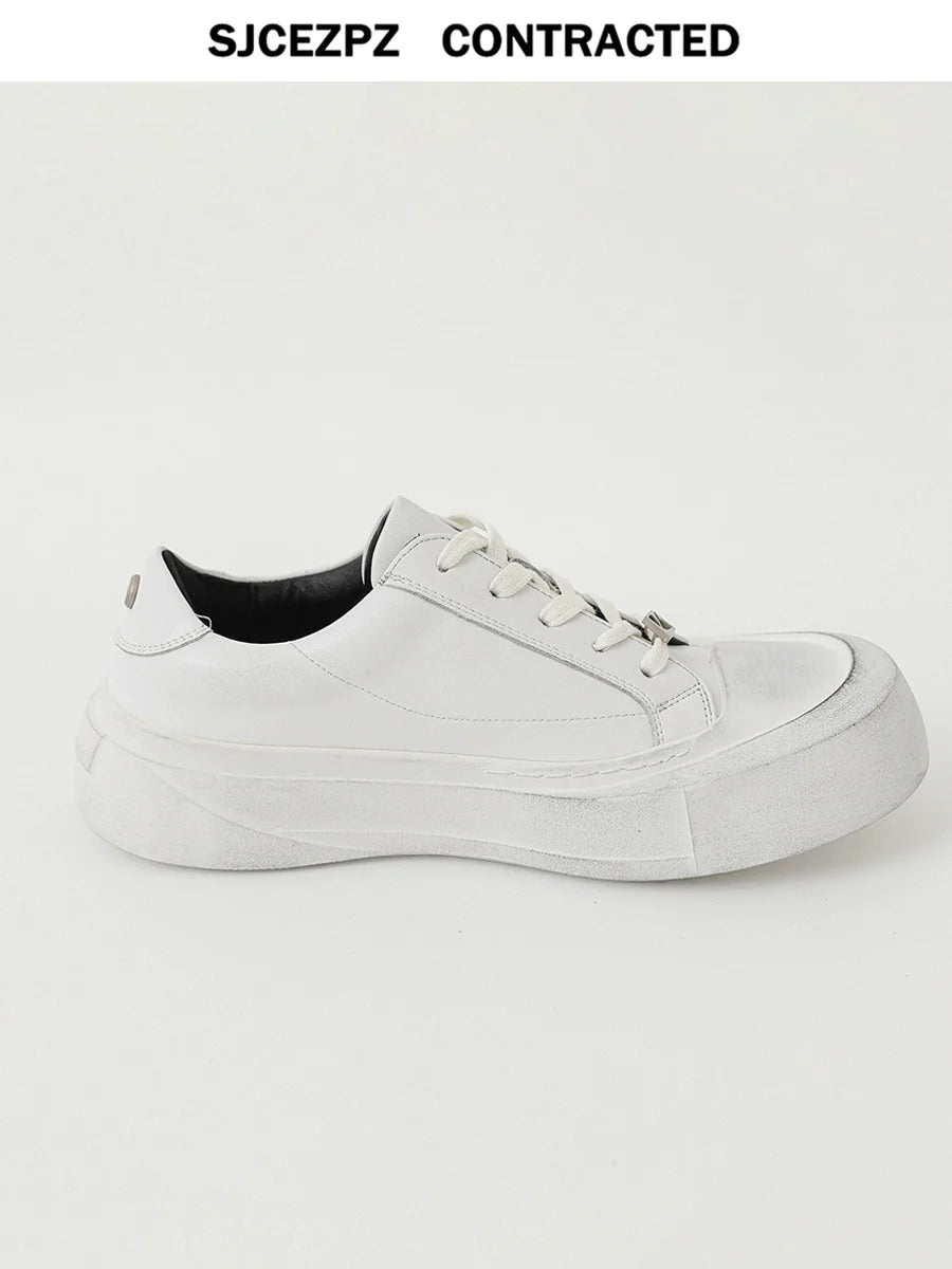 Thick Sole Lace-Up PU Leather Shoes