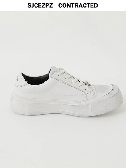Thick Sole Lace-Up PU Leather Shoes