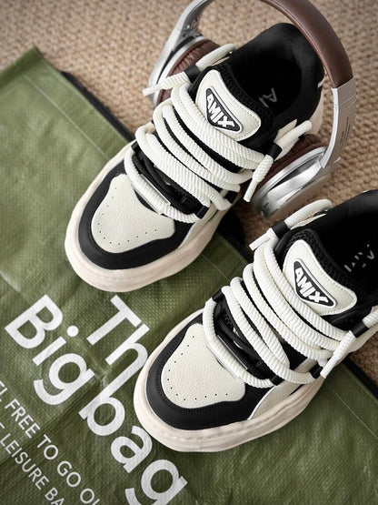 Chunky Multi-Layer Platform Lace-Up Sneakers