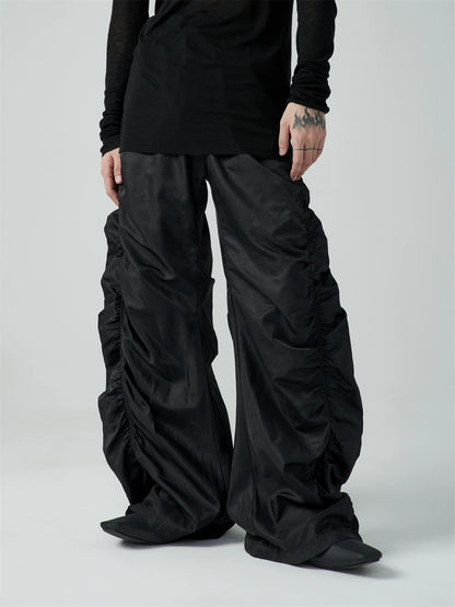 Pleated Drawstring Casual Pants Unisex Loose High-Waist Floor-Length Designer Pants