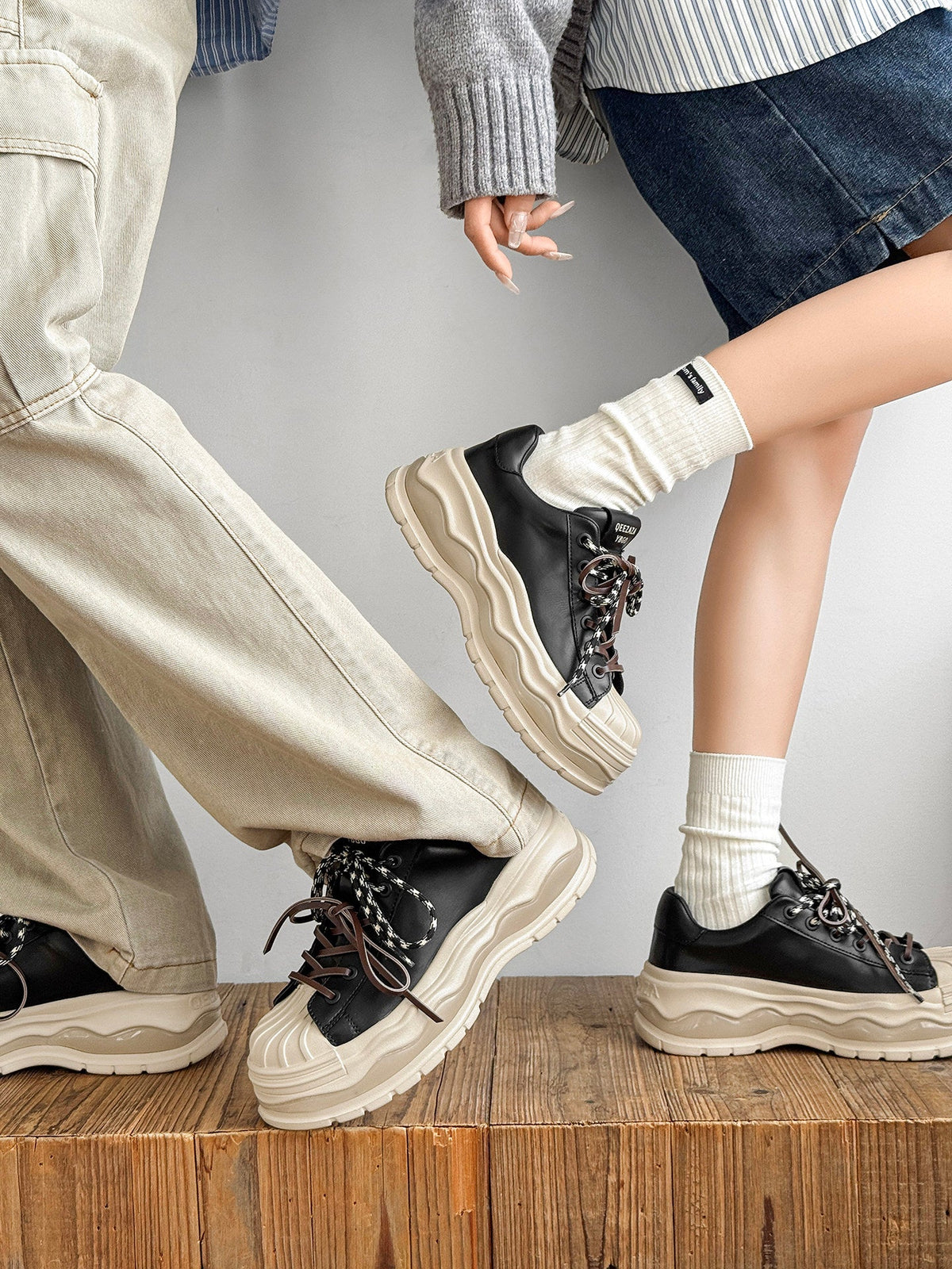 Chunky Shell Toe Platform Lace-Up Sneakers
