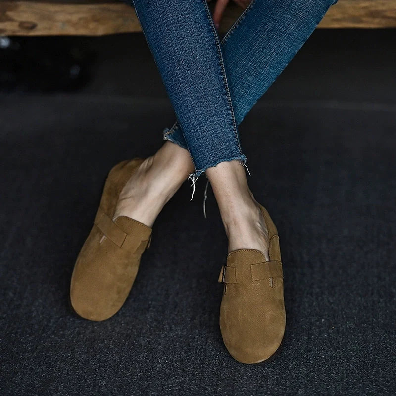 Tan Buckle Leather Loafers
