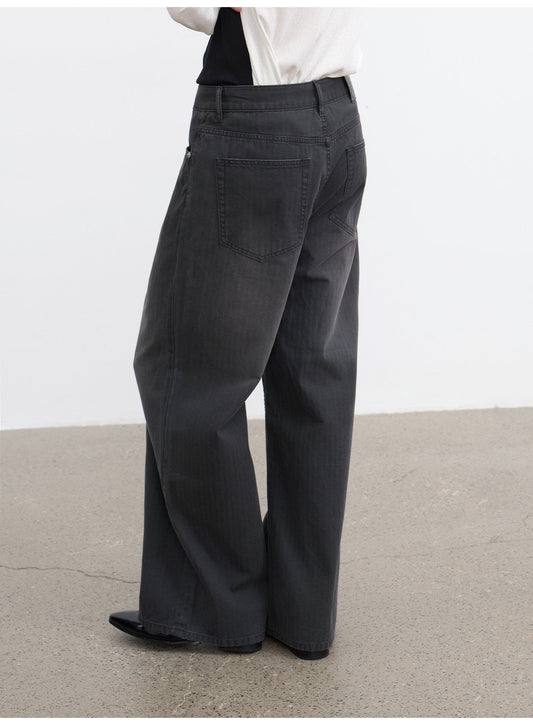 Dark-Striped Washed Denim Pants
