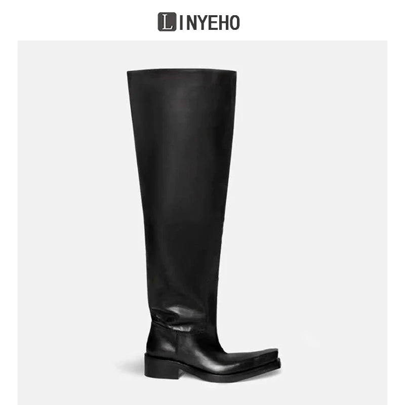 Over-the-Knee Chunky Sole Leather Riding Boots