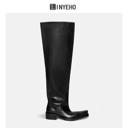 Over-the-Knee Chunky Sole Leather Riding Boots