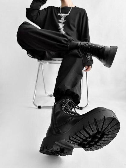 Chunky Platform 8-Eye Lace-Up Zipper Boots